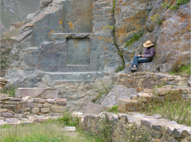 Writing at Inca site Ollantaytambo, Peru